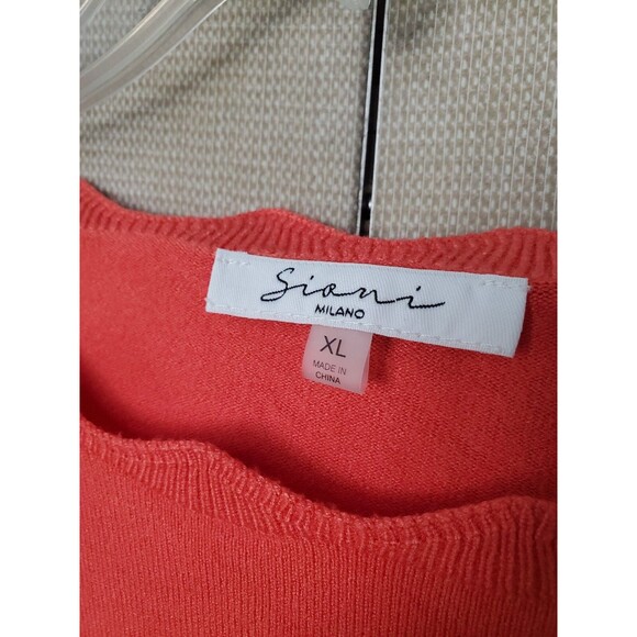 Siani Milano Orange Scalloped Neckline Mesh Lace Balloon Sleeve Sweater Size XL - Picture 4 of 7